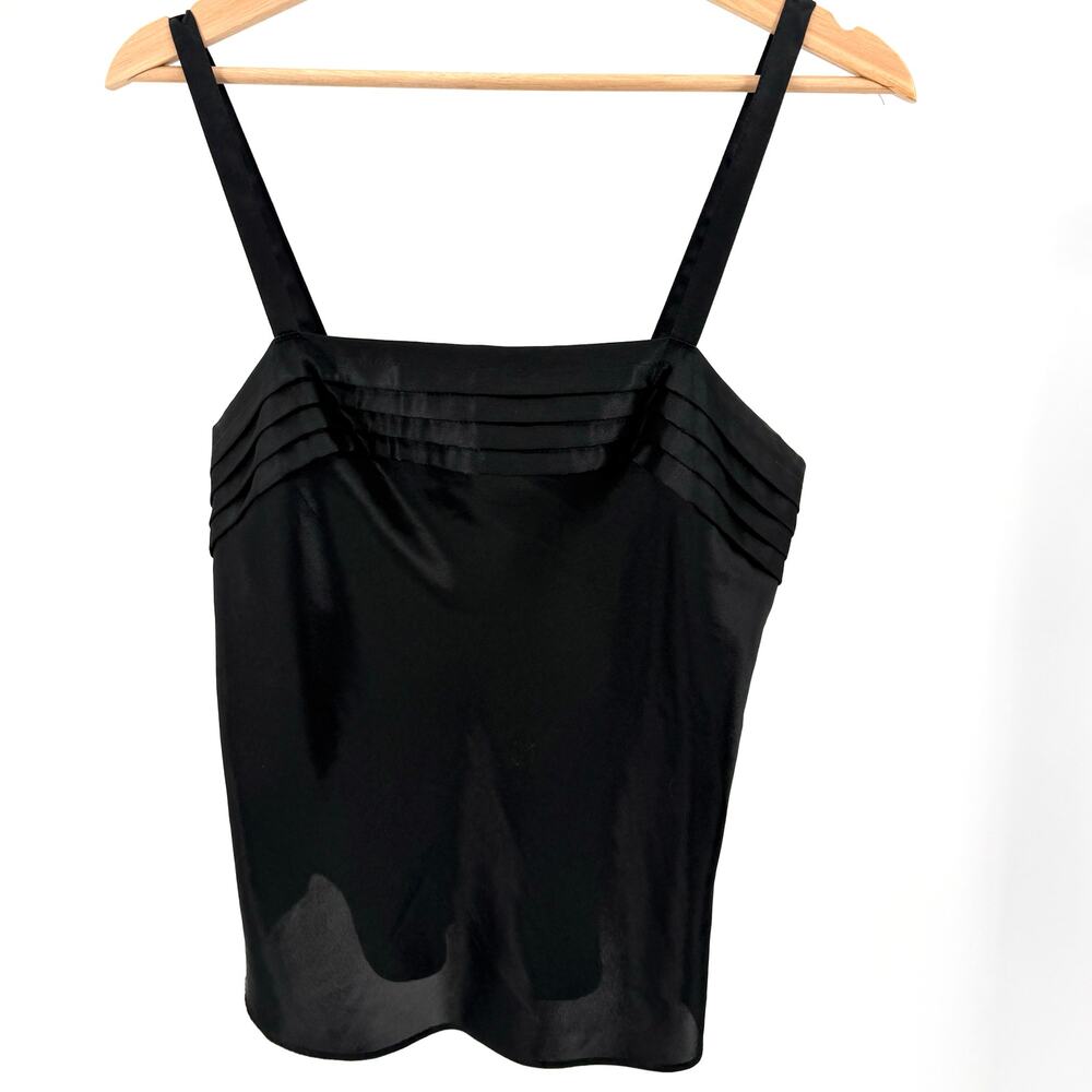 Vintage 80s Lucie Ann II Black Pleated Bodice Satin Camisole Top